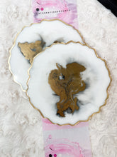 Load image into Gallery viewer, White and Gold Marble Stone-like and Gold Agate Coasters - Perfect for Barware or Decor (Set of 2)