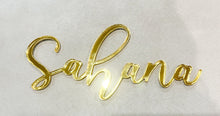 Load image into Gallery viewer, Acrylic Mirror Name Cake Toppers, Gold, Silver or Rose Gold, Lasercut Mirror Acrylic