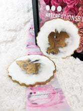 Load image into Gallery viewer, White and Gold Marble Stone-like and Gold Agate Coasters - Perfect for Barware or Decor (Set of 2)