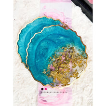 Load image into Gallery viewer, Teal and Gold Coasters - Perfect for Barware or Decor (Set of 2)