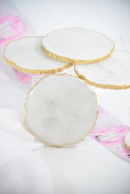 Load image into Gallery viewer, White Marble Stone-like and Gold Agate Coasters - Perfect for Barware or Decor (Set of 2)