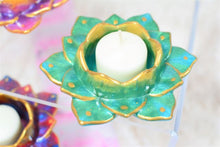 Load image into Gallery viewer, Diwali Candle Holders, Lotus Candle Holders and Coasters made with Resin package (set of 2)