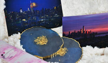 Load image into Gallery viewer, "Midnight Love" Midnight Blue and Gold Coasters - Perfect for Barware or Decor (Set of 2)