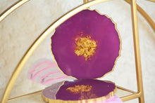 Load image into Gallery viewer, Violet and Gold Love Coasters - Perfect for Barware or Decor (Set of 2)