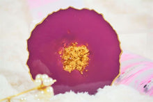 Load image into Gallery viewer, Violet and Gold Love Coasters - Perfect for Barware or Decor (Set of 2)