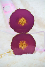 Load image into Gallery viewer, Violet and Gold Love Coasters - Perfect for Barware or Decor (Set of 2)
