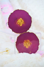Load image into Gallery viewer, Violet and Gold Love Coasters - Perfect for Barware or Decor (Set of 2)