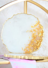 Load image into Gallery viewer, White Marble Stone-Like and Gold Leaf Coasters - Perfect for Barware or Decor (Set of 2)