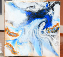 Load image into Gallery viewer, Original epoxy resin & acrylic paint on stretched canvas, great gift or unique home décor (set of 2)
