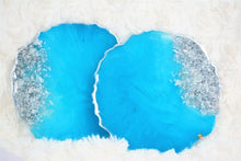 Load image into Gallery viewer, Teal Blue and Silver Coasters - Perfect for Barware or Decor (Set of 2)