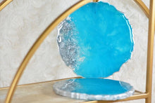Load image into Gallery viewer, Teal Blue and Silver Coasters - Perfect for Barware or Decor (Set of 2)
