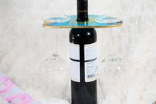 Load image into Gallery viewer, Round shaped wine/champagne butler, caddy. Teal Blue and Gold Bottle holder, housewarming gift, wine lover, realtor gift ideas