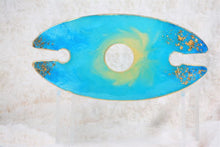 Load image into Gallery viewer, Round shaped wine/champagne butler, caddy. Teal Blue and Gold Bottle holder, housewarming gift, wine lover, realtor gift ideas