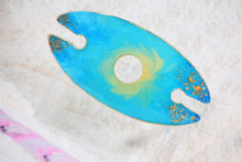 Load image into Gallery viewer, Round shaped wine/champagne butler, caddy. Teal Blue and Gold Bottle holder, housewarming gift, wine lover, realtor gift ideas