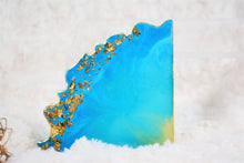 Load image into Gallery viewer, Triangular Geode Coasters - Teal Blue and Gold with Gold Leaf/Resin/Coasters/Handmade/Art/Gift/Resin Art