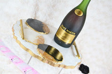 Load image into Gallery viewer, Round Resin Tray - White Marble like with Gold Trim/Resin/Serving Tray/Handmade/Art/Gift/Resin Art