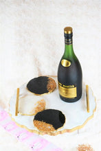 Load image into Gallery viewer, Round Resin Tray - White Marble like with Gold Trim/Resin/Serving Tray/Handmade/Art/Gift/Resin Art