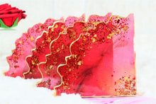 Load image into Gallery viewer, Triangular Geode Coasters - Watermelon Red and Gold Leaf/Resin/Coasters/Handmade/Art/Gift/Resin Art