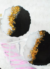Load image into Gallery viewer, Black and White with Gold Coasters (Can be Personalized)  - Perfect for Barware or Decor (Set of 2)
