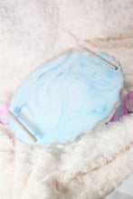 Load image into Gallery viewer, Round Resin Tray - Blue Marble Stone-like with Gold Trim/Resin/Serving Tray/Handmade/Art/Gift/Resin Art