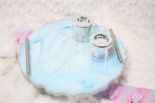 Load image into Gallery viewer, Round Resin Tray - Blue Marble Stone-like with Gold Trim/Resin/Serving Tray/Handmade/Art/Gift/Resin Art