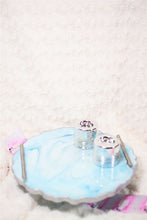 Load image into Gallery viewer, Round Resin Tray - Blue Marble Stone-like with Gold Trim/Resin/Serving Tray/Handmade/Art/Gift/Resin Art