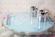 Load image into Gallery viewer, Round Resin Tray - Blue Marble Stone-like with Gold Trim/Resin/Serving Tray/Handmade/Art/Gift/Resin Art