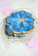 Load image into Gallery viewer, Blue Blossoms Coaster set (Can be Personalized) - Perfect for Barware or Decor (Set of 2)