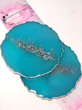 Load image into Gallery viewer, Teal Blue Inspired and Silver Coasters - Perfect for Barware or Decor (Set of 2)