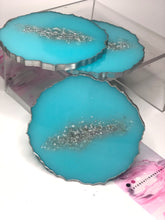 Load image into Gallery viewer, Teal Blue Inspired and Silver Coasters - Perfect for Barware or Decor (Set of 2)