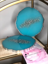 Load image into Gallery viewer, Teal Blue Inspired and Silver Coasters - Perfect for Barware or Decor (Set of 2)