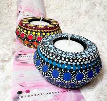 Load image into Gallery viewer, Mandala Candle Holders, Candle Holders, Resin Candle Holders (Shades of Blue)