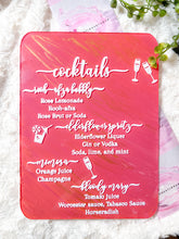 Load image into Gallery viewer, Personalized Hand Painted Acrylic Menu Signs - Perfect for Engagements, Wedding, Anniversaries, Birthdays, Graduations