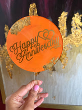 Load image into Gallery viewer, Round Acrylic Cake Topper, Personalized, birthdays, engagements, anniversaries