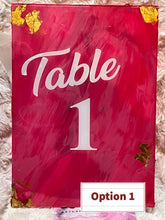 Load image into Gallery viewer, Personalized Hand Painted Acrylic Table Signs - Perfect for Engagements, Wedding, Anniversaries, Birthdays, Graduations