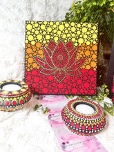 Load image into Gallery viewer, Red and Yellow Lotus Dot Paintings Hand Painted Canvas | Wall art