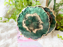 Load image into Gallery viewer, Ever Green and Gold Galaxy Coasters - Perfect for Barware or Decor (Set of 2)