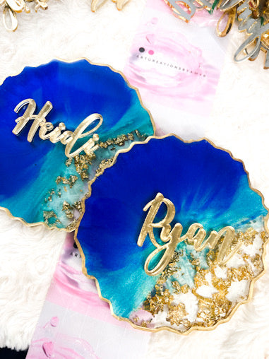 Ocean Blue and Gold Coasters - Perfect for Barware or Decor (Set of 2)