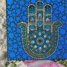 Load and play video in Gallery viewer, Hamsa Hand (Torquoise) Dot Paintings Hand Painted Canvas | Wall art
