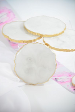 Load image into Gallery viewer, White Marble Stone-like and Gold Agate Coasters - Perfect for Barware or Decor (Set of 2)
