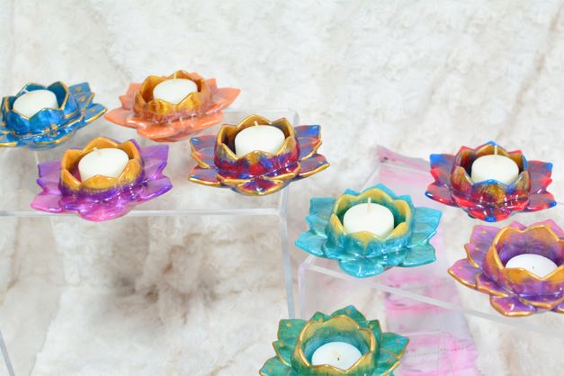 Diya Holders, Diwali Candle Holders, Lotus Candle Holders made with Resin (set of 2)