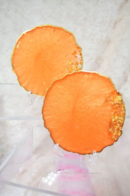 Orange and Gold Coasters - Perfect for Barware or Decor (Set of 2)