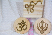 Load image into Gallery viewer, Khanda, Ik Onkar, Om Mandala Engraved/Carved Wooden Signs - Square
