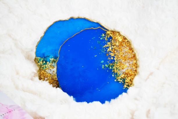 Blue and  Gold Coasters - Perfect for Barware or Decor (Set of 2)