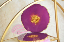 Load image into Gallery viewer, Violet and Gold Love Coasters - Perfect for Barware or Decor (Set of 2)
