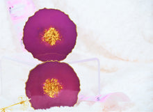 Load image into Gallery viewer, Violet and Gold Love Coasters - Perfect for Barware or Decor (Set of 2)
