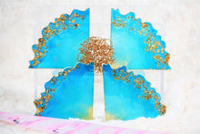 Load image into Gallery viewer, Triangular Geode Coasters - Teal Blue and Gold with Gold Leaf/Resin/Coasters/Handmade/Art/Gift/Resin Art
