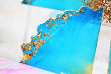 Load image into Gallery viewer, Triangular Geode Coasters - Teal Blue and Gold with Gold Leaf/Resin/Coasters/Handmade/Art/Gift/Resin Art
