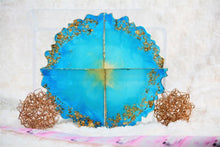 Load image into Gallery viewer, Triangular Geode Coasters - Teal Blue and Gold with Gold Leaf/Resin/Coasters/Handmade/Art/Gift/Resin Art
