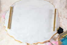 Load image into Gallery viewer, Round Resin Tray - White Marble like with Gold Trim/Resin/Serving Tray/Handmade/Art/Gift/Resin Art

